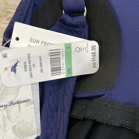 Tommy Bahama Cable Beach High Neck One Piece Swimsuit - Mare Navy* - Picture 8 of 9